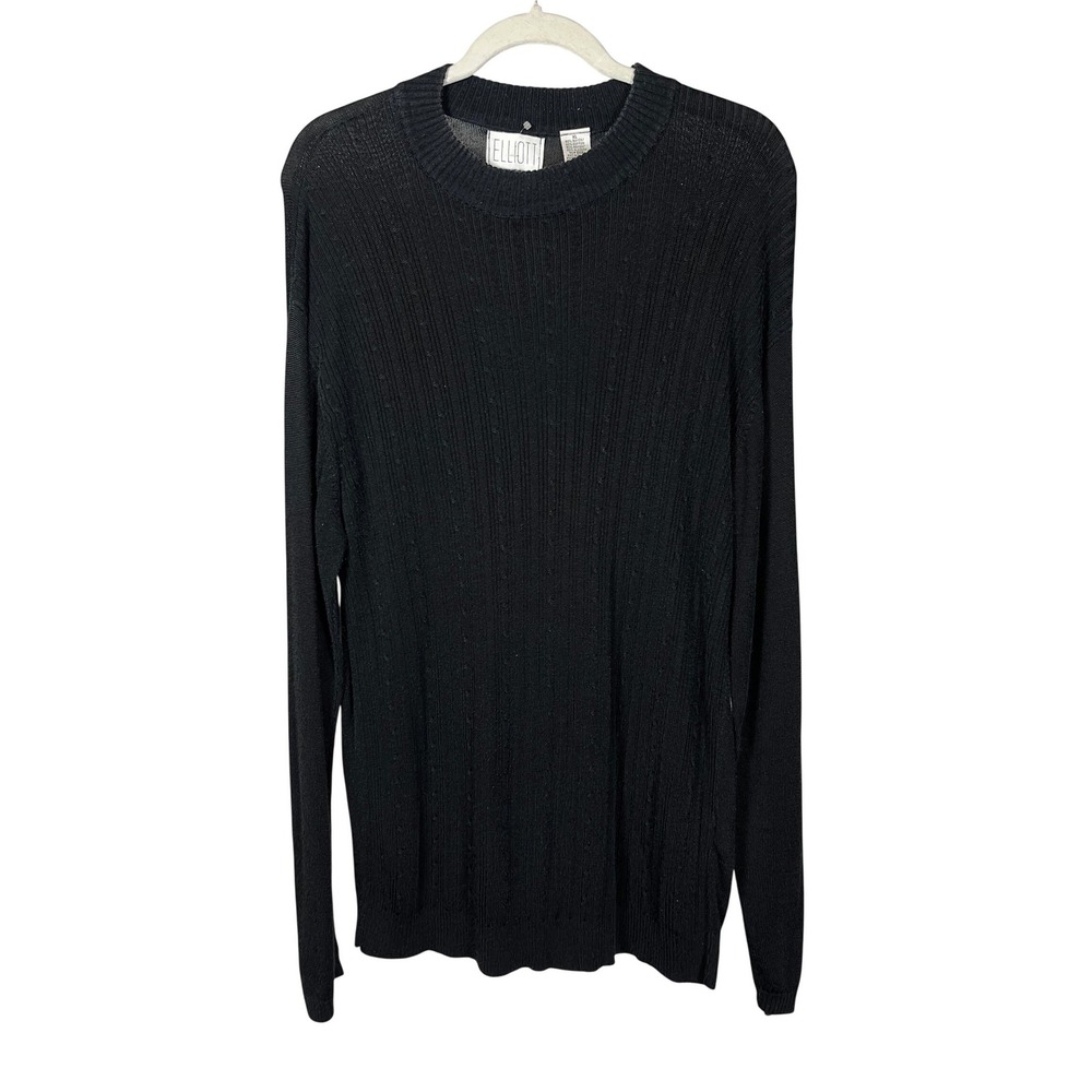 Elliott Mens XL Black Cable Knit Front Crewneck‎ Sweater Rayon Cotton Blend